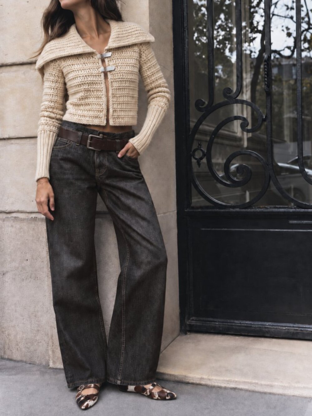 Guess Collection Cream Chunky Knit Cropped Cardigan Jacket XS